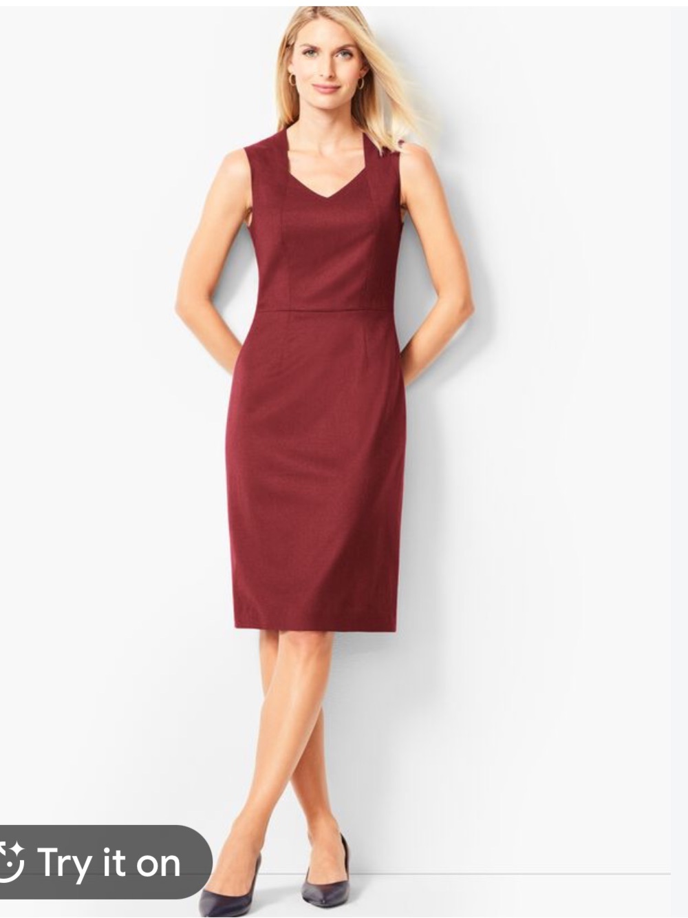NWT!  Talbots virgin wool Sleeveless V-Neck Sheath Dress in Burgundy, size 14